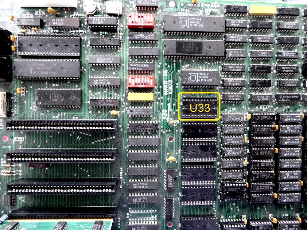 BIOS IC Socket U33 on IBM 5150 PC Motherboard